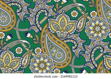 Seamless pattern with paisley and flowers 