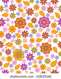 Seamless, pattern  paisley flowes and leaves on a white  background, vector illustration