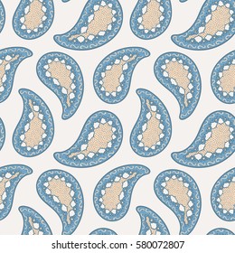 Seamless pattern with paisley. Hand drawn ornament. Doodle background with floral elements. 