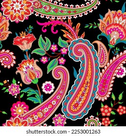 Seamless pattern with paisley in Indian traditional style for fabrics