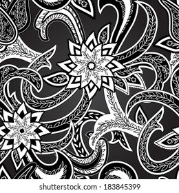 Seamless pattern . Paisley monochrome background.Vector illustration