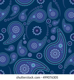 Seamless pattern with Paisley ornament blue hues