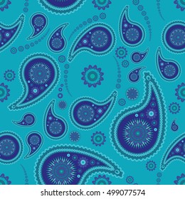 Seamless pattern with Paisley ornament cool colors
