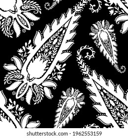 Seamless pattern paisley ornament folk flower.Floral motif rustic paisley style.The elegant ethnic print fabric.Vector illustration.