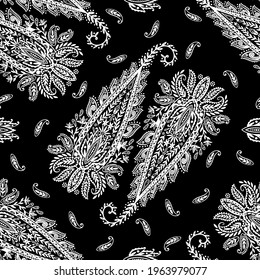 Seamless pattern paisley ornament folk flower.Floral motif rustic paisley style.The elegant ethnic print fabric.Vector illustration.