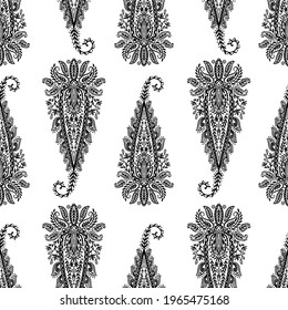 Seamless pattern paisley ornament folk flower.Floral motif rustic paisley style.The elegant ethnic print fabric.Vector illustration.