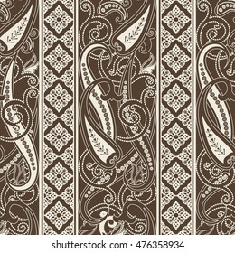 Seamless pattern with paisley ornament. Monochrome background in Eastern style. Ornate floral decor for wallpaper. Vector illustration