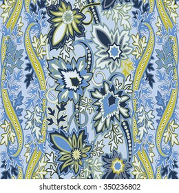 Seamless pattern with paisley ornament. Multicolor background in Eastern style. Ornate floral decor for wallpaper. Vector illustration
