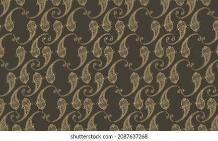 Seamless pattern of Paisley ornament on a dark background gold color