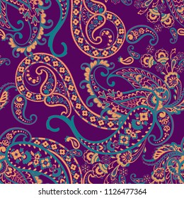 Seamless pattern with paisley ornament. Ornate floral decor. Vector illustration