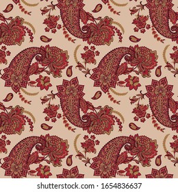 Seamless pattern with paisley ornament. Ornate floral decor. Vector illustration