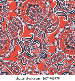 Seamless pattern with paisley ornament. Ornate floral decor. Vector illustration