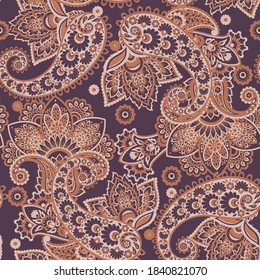 Seamless pattern with paisley ornament. Ornate fabric floral decor. Vector illustration