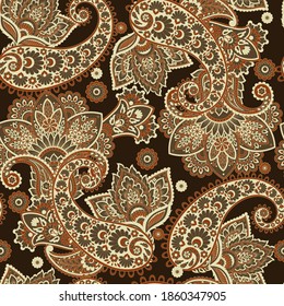 Seamless pattern with paisley ornament. Ornate fabric floral decor. Vector illustration