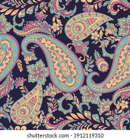 Seamless pattern with paisley ornament. Ornate floral decor. Vector illustration