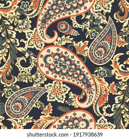 Seamless pattern with paisley ornament. Ornate floral decor. Vector illustration