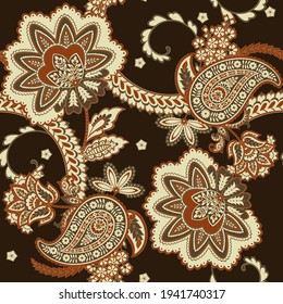 Seamless pattern with paisley ornament. Ornate floral decor for fabric. Vector illustration
