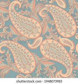 Seamless pattern with paisley ornament. Ornate floral decor for fabric. Vector illustration