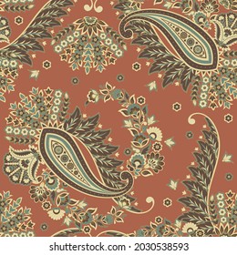 Seamless pattern with paisley ornament. Ornate floral decor for fabric. Vector illustration