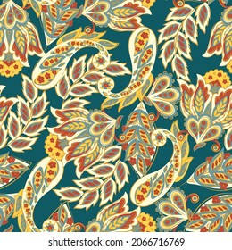 Seamless pattern with paisley ornament. Ornate floral decor for fabric. Vector illustration