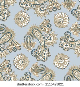 Seamless pattern with paisley ornament. Ornate floral decor for fabric. Vector illustration