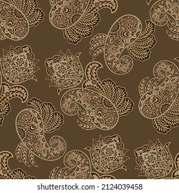 Seamless pattern with paisley ornament. Ornate floral decor for fabric. Vector illustration
