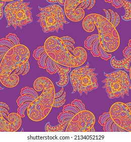 Seamless pattern with paisley ornament. Ornate floral decor for fabric. Vector illustration