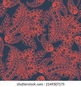Seamless pattern with paisley ornament. Ornate floral decor for fabric. Vector illustration