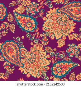 Seamless pattern with paisley ornament. Ornate floral decor for fabric. Vector illustration