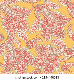 Seamless pattern with paisley ornament. Ornate floral decor for fabric. Vector illustration