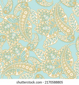 Seamless pattern with paisley ornament. Ornate floral decor for fabric. Vector illustration