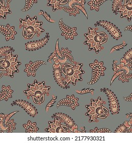 Seamless pattern with paisley ornament. Ornate floral decor for fabric. Vector illustration