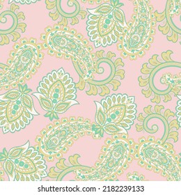 Seamless pattern with paisley ornament. Ornate floral decor for fabric. Vector illustration