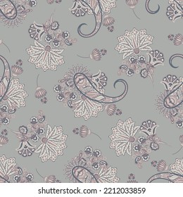 Seamless pattern with paisley ornament. Ornate floral decor for fabric. Vector illustration