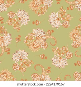 Seamless pattern with paisley ornament. Ornate floral decor for fabric. Vector illustration