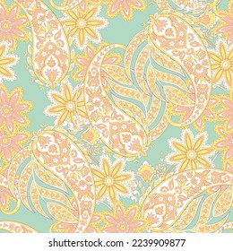 Seamless pattern with paisley ornament. Ornate floral decor for fabric. Vector illustration