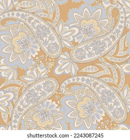 Seamless pattern with paisley ornament. Ornate floral decor for fabric. Vector illustration