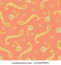 Seamless pattern with paisley ornament. Ornate floral decor for fabric. Vector illustration