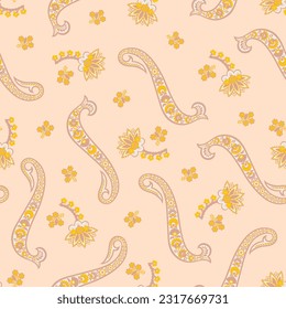 Seamless pattern with paisley ornament. Ornate floral decor for fabric. Vector illustration