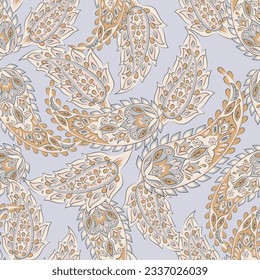 Seamless pattern with paisley ornament. Ornate floral decor for fabric. Vector illustration