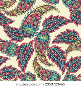 Seamless pattern with paisley ornament. Ornate floral decor for fabric. Vector illustration