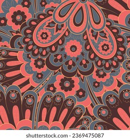 Seamless pattern with paisley ornament. Ornate floral decor for fabric. Vector illustration