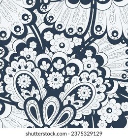 Seamless pattern with paisley ornament. Ornate floral decor for fabric. Vector illustration