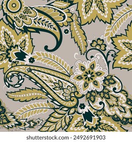 Seamless pattern with paisley ornament. Ornate floral decor for fabric. Vector illustration