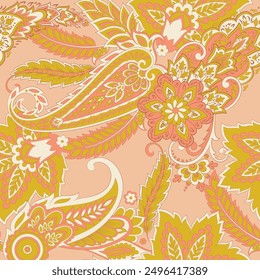 Seamless pattern with paisley ornament. Ornate floral decor for fabric. Vector illustration