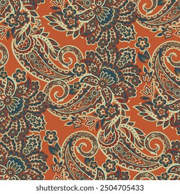 Seamless pattern with paisley ornament. Ornate floral decor for fabric. Vector illustration