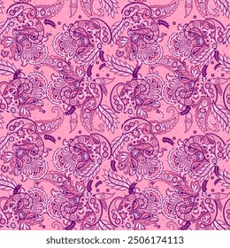 Seamless pattern with paisley ornament. Ornate floral decor for fabric. Vector illustration