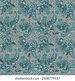 Seamless pattern with paisley ornament. Ornate floral decor for fabric. Vector illustration