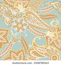 Padrão sem costura com ornamento paisley. Decoração floral ornamentada para tecido. Ilustração vetorial