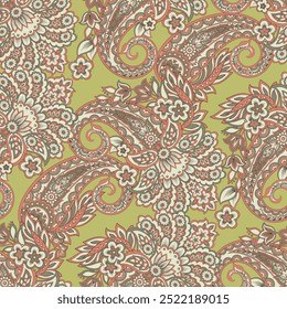 Seamless pattern with paisley ornament. Ornate floral decor for fabric. Vector illustration